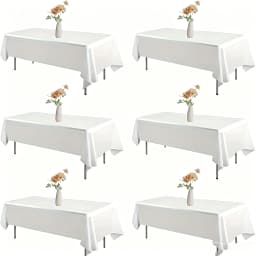 6 Pack White Table Cloths 60 X 102 Inch, for 6ft Rectangle Tables, Polyester Covers for Dining, Wedding, Party, Banquet And Camping,For Halloween and Christmas