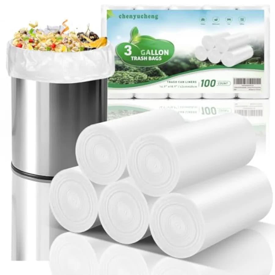 3 Gallon Mini Biodegradable Trash Bags - White Small Garbage Bags For Bathroom Can 100 Count 12 L Compostable Waste Basket Unsc