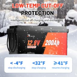 RVLithTime 12V 200Ah LiFePO4 Deep Cycle Battery 2560Wh with 200A BMS Low Temperature Cut-off 6000+ Cycles IP65 Waterproof Lithium Battery for RV Marine Travel Trailer & Off-Grid