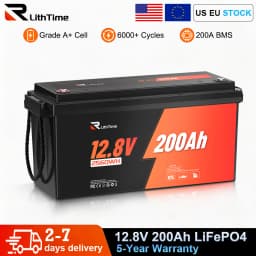 RVLithTime 12V 200Ah LiFePO4 Deep Cycle Battery 2560Wh with 200A BMS Low Temperature Cut-off 6000+ Cycles IP65 Waterproof Lithium Battery for RV Marine Travel Trailer & Off-Grid