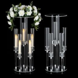 2PCS Acrylic Candelabra 5 Arm Clear Centerpiece for Wedding Table | Crystal Candle Holder with Lampshade for Birthday Christmas Party Home Decor