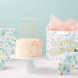 Medium Foil Print ‘Happy Birthday’ Daisies Birthday Gift Bag Blue/White