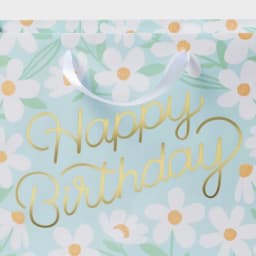 Medium Foil Print ‘Happy Birthday’ Daisies Birthday Gift Bag Blue/White