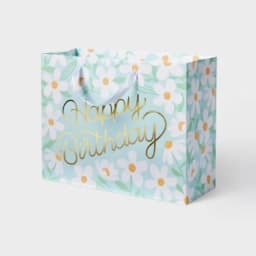 Medium Foil Print ‘Happy Birthday’ Daisies Birthday Gift Bag Blue/White