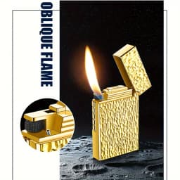 Metal Side-Sliding, Wheel-Type flip-top Lighter, Hand-Carved Butane Lighter, Suitable for Candles and Camping (Fuel-Free).