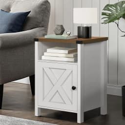 1pc Farmhouse Nightstand, Side Table, End Table with Barn Door And Shelf, Narrow Entryway Table, Rustic Modern Bed Night Stand for Bedroom, Living Room, Modern Living Room Decor, Navy Blue/Grey/White/Oak/Light Oak/Black, 23.7"*15.8"