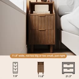 Set of 2, Narrow Nightstand with 2 Drawers, Slim Bedside Table | 11.81"W Modern Nightstand with Open Shelf , Space Saving Storage Cabinet for Bedroom and Study