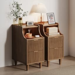 Set of 2, Narrow Nightstand with 2 Drawers, Slim Bedside Table | 11.81"W Modern Nightstand with Open Shelf , Space Saving Storage Cabinet for Bedroom and Study