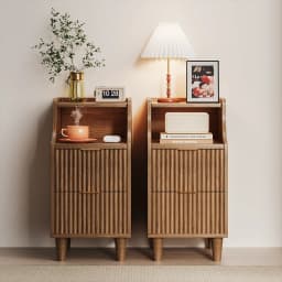 Set of 2, Narrow Nightstand with 2 Drawers, Slim Bedside Table | 11.81"W Modern Nightstand with Open Shelf , Space Saving Storage Cabinet for Bedroom and Study
