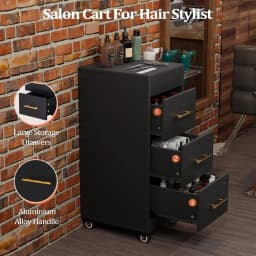 Sn Trolley Cart with Wheels, Wooden Hair Storage Cabinet, Stylist Cart Mobile Hairdring Barber Station or Beauty Spa Barbershop,