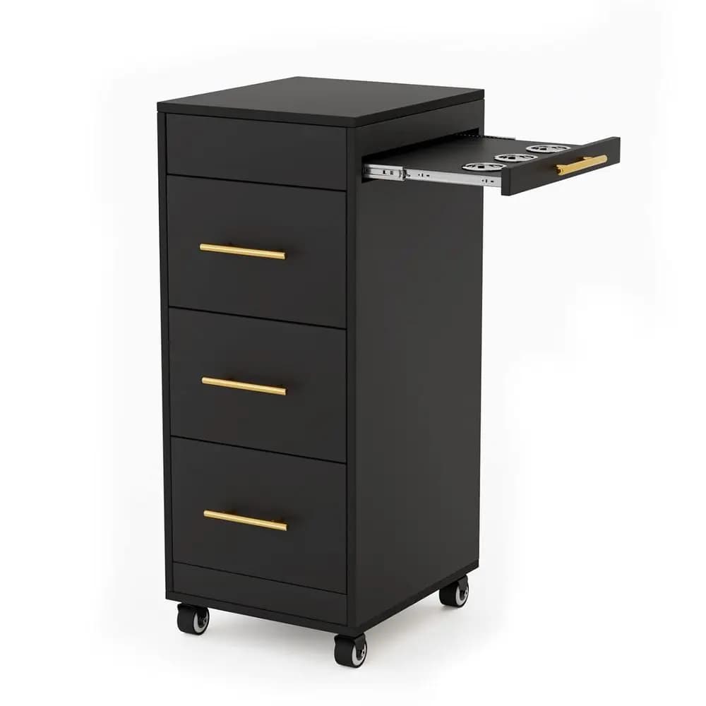 Sn Trolley Cart with Wheels, Wooden Hair Storage Cabinet, Stylist Cart Mobile Hairdring Barber Station or Beauty Spa Barbershop,