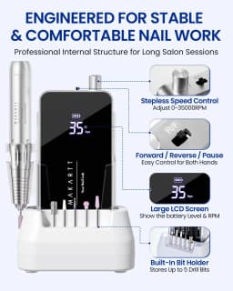 Makartt 35000RPM Nail Drill Cordless Electric Manicure Pedicure Kit Professional E File for Acrylic Gel Nails with Drill Bits