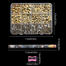 12 Grids 3D Mixed Shape Flat Back Nail Rhinestones, Mixed Round & Irregular Glass Crystals Nail Art Decorations