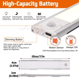 2/4/8/10X Dimmable Cabinet Light USB Rechargeable Motion Sensor Led Three Colors Lamp For Kitchen Wardrobe Indoor Lighting 20/30cm