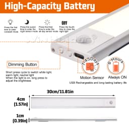 2/4/8/10X Dimmable Cabinet Light USB Rechargeable Motion Sensor Led Three Colors Lamp For Kitchen Wardrobe Indoor Lighting 20/30cm