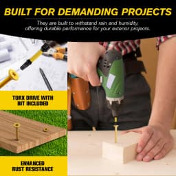 VKKM Yellow Wood Screws T25 Star Drive Self Tapping Screws Anti-Corrosion Fasteners with T25 Bit for Furniture Deck Timber Woodworking