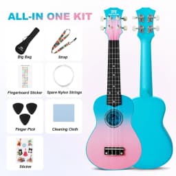 MUSTAR Soprano Ukulele, 21 Inch Basswood Ukulele for Beginners, Ukuleles Kit With Gig Bag, Strap, Picks, Cloth, Sticker, Christmas Ukulele Gift for Adults Teenagers