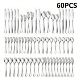 30/60-Piece Luxury Golden Flatware Set, Stainless Steel Cutlery For 6, Includes Dinner Spoons, Teaspoons, Dinner Forks, Salad Forks, Dinner Knives, Ideal For Home, Restaurant, Parties & Weddings
