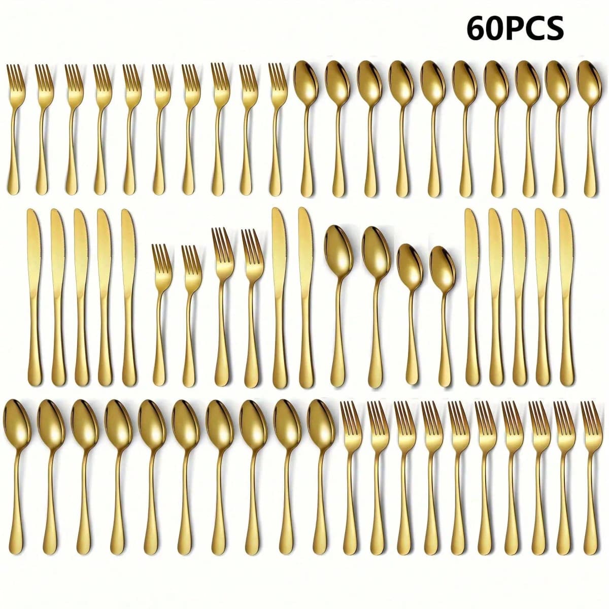 30/60-Piece Luxury Golden Flatware Set, Stainless Steel Cutlery For 6, Includes Dinner Spoons, Teaspoons, Dinner Forks, Salad Forks, Dinner Knives, Ideal For Home, Restaurant, Parties & Weddings