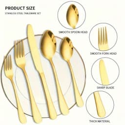 30/60-Piece Luxury Golden Flatware Set, Stainless Steel Cutlery For 6, Includes Dinner Spoons, Teaspoons, Dinner Forks, Salad Forks, Dinner Knives, Ideal For Home, Restaurant, Parties & Weddings