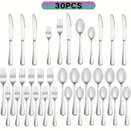 30/60-Piece Luxury Golden Flatware Set, Stainless Steel Cutlery For 6, Includes Dinner Spoons, Teaspoons, Dinner Forks, Salad Forks, Dinner Knives, Ideal For Home, Restaurant, Parties & Weddings