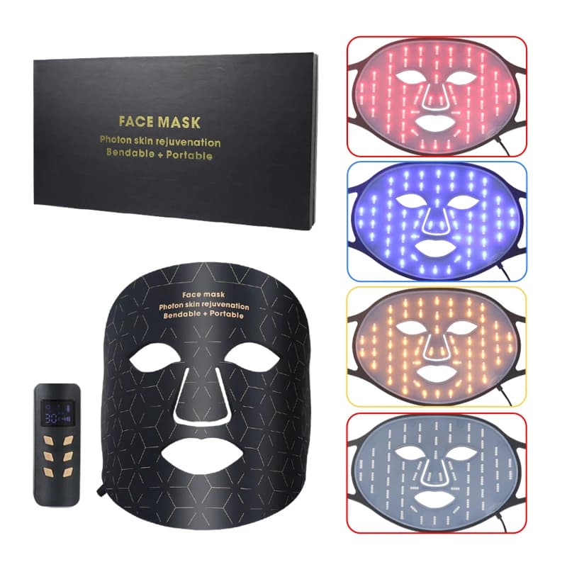 Silicone Wireless LED Mask Face 3 Colors LED Light Photon Red Light Infrared Therapy for Anti Aging Brightness Reduce Wrinkle Acne Facial Care Wireless Use