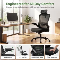 Ergonomic Office Chair: Office Desk Chair with High Back Mesh and Adjustable Lumbar Support Rolling Work Swivel Task Chairs with Wheel 3D Armrests and Headrest