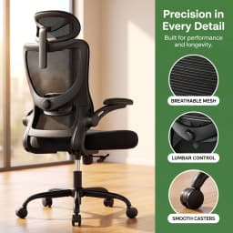 Ergonomic Office Chair: Office Desk Chair with High Back Mesh and Adjustable Lumbar Support Rolling Work Swivel Task Chairs with Wheel 3D Armrests and Headrest