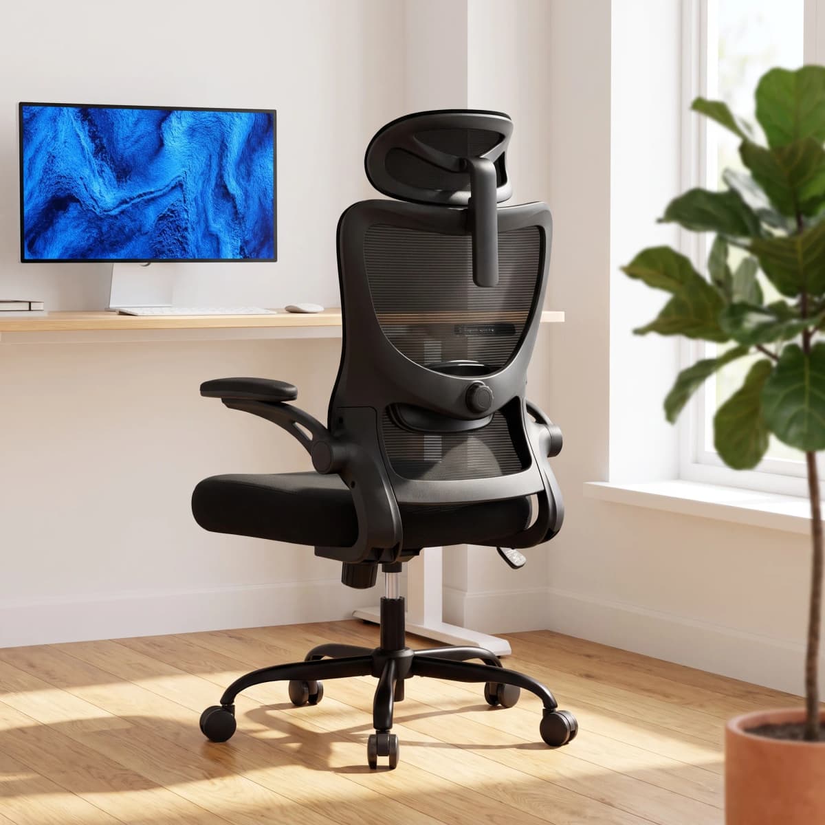 Ergonomic Office Chair: Office Desk Chair with High Back Mesh and Adjustable Lumbar Support Rolling Work Swivel Task Chairs with Wheel 3D Armrests and Headrest