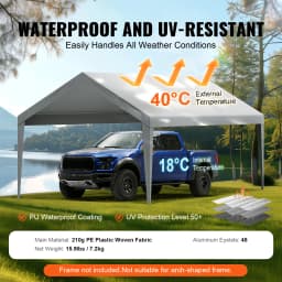 VEVOR Carport Replacement Canopy Cover Garage Top Tent Shelter Tarp Heavy-Duty Waterproof & UV Protected (Frame Not Include)