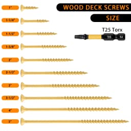 VKKM Deck Wood Screws #9 X 2-1/2 Inch 150PCS Yellow Coated Torx Star Drive Self Tapping Screws with T25 Bit for Outdoor Fence Patio Wood Construction