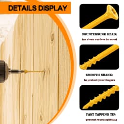 VKKM Deck Wood Screws #9 X 2-1/2 Inch 150PCS Yellow Coated Torx Star Drive Self Tapping Screws with T25 Bit for Outdoor Fence Patio Wood Construction