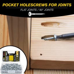 VKKM #8 X 1-1/4 Inch Silver Zinc Coated Pocket Hole Screws, Robertson Square Drive Truss Head Self Tapping Wood Screws, 260 PCS with Free 150mm Square Drive Bit for Woodworking Pocket Hole Joinery