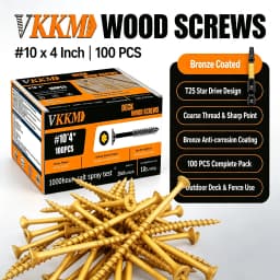 VKKM Deck Wood Screws #10 X 4 Inch 100PCS Yellow Coated Torx Star Drive Self Tapping Screws with T25 Bit for Outdoor Fence Patio Wood Construction