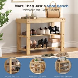 MCQ 3 Tier Wood Shoe Cabinet 27 Inches Bamboo Shoe Rack Storage Bench for Entryway 286 LBS Capacity For Entrance Living Room Bedroom