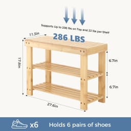 MCQ 3 Tier Wood Shoe Cabinet 27 Inches Bamboo Shoe Rack Storage Bench for Entryway 286 LBS Capacity For Entrance Living Room Bedroom