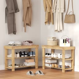 MCQ 3 Tier Wood Shoe Cabinet 27 Inches Bamboo Shoe Rack Storage Bench for Entryway 286 LBS Capacity For Entrance Living Room Bedroom