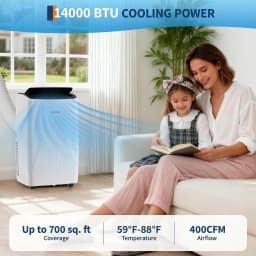 14000 BTU Portable Air Conditioners, Cools Up to 700 Sq.Ft, 3-in-1 Free standing AC Unit with Cooling, Dehumidifier & Fan Modes, LED Display, 24H Timer, Remote Control & Installation Kit
