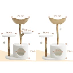 43 Inch Wooden Cat Tree Tower with Rattan, Large Cat Climbing Furniture, Multi-Level Activity Center with Perches, Sturdy Indoor Pet Furniture for Cats, Floor Mount