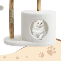 43 Inch Wooden Cat Tree Tower with Rattan, Large Cat Climbing Furniture, Multi-Level Activity Center with Perches, Sturdy Indoor Pet Furniture for Cats, Floor Mount