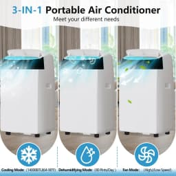 14000 BTU Portable Air Conditioner 3-in-1 AC Unit Cool Dehumidifier Fan Mode for Rooms Up to 750 Sq.ft White Portable AC with LED Display Remote Control 24H Timer Complete Exhaust Hose & Window Kit Included