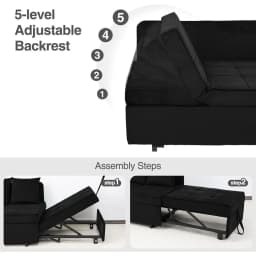 Convertible Soa Bed 4-in-1 Pull Out Couch, Ottoman Bed Sleeper, Black | Velvet Love seat Couch Sleeper Chair Bed with USB Ports,