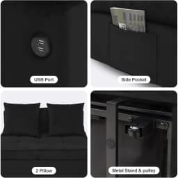 Convertible Soa Bed 4-in-1 Pull Out Couch, Ottoman Bed Sleeper, Black | Velvet Love seat Couch Sleeper Chair Bed with USB Ports,