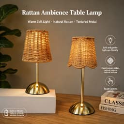 Bohemian Woven Rattan Art Table Lamp 3-Level Dimmable Touch Control USB Metal Bedroom Living Room Study Dining Room Lighting Gift for Family Friends