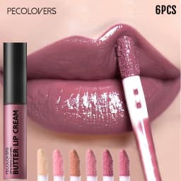 6PCS/SET Butter Lip Cream Gloss, Glossy, Silky, Hydrating, High Shine Finish, Rich Color, Lightweight Non Sticky, 6 Assorted Daily Nude Shades, Smooth Applicator Wand, Long Wear Liquid Lip Makeup Kit for Daily Casual Lip Styling & Makeup Beginners