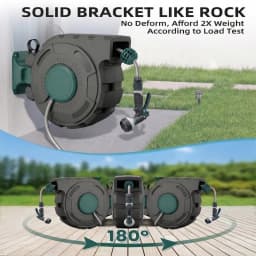 100-Foot x 1/2-Inch Retractable Garden Hose Reel, Outdoor Garden Hose Reel - Automatic Retractable Wall-Mounted Hose Reel with Enclosed Storage, Lockable at Any Length, 10 Nozzle Modes - Blue