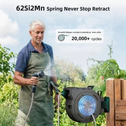 100-Foot x 1/2-Inch Retractable Garden Hose Reel, Outdoor Garden Hose Reel - Automatic Retractable Wall-Mounted Hose Reel with Enclosed Storage, Lockable at Any Length, 10 Nozzle Modes - Blue