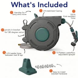 100-Foot x 1/2-Inch Retractable Garden Hose Reel, Outdoor Garden Hose Reel - Automatic Retractable Wall-Mounted Hose Reel with Enclosed Storage, Lockable at Any Length, 10 Nozzle Modes - Blue