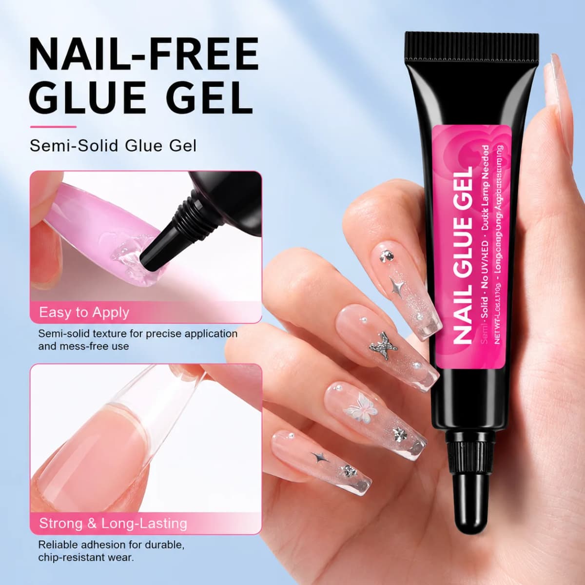 3g Semi-Solid Press On Nail Glue, No UV Lamp Low Whitening Nail Patch Adhesive