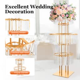 5-Tier Gold Display Stand, 110cm High Crystal Wedding Centerpieces Floral Rack, Free Standing Flower Stand for Banquet, Festival, Birthday Party